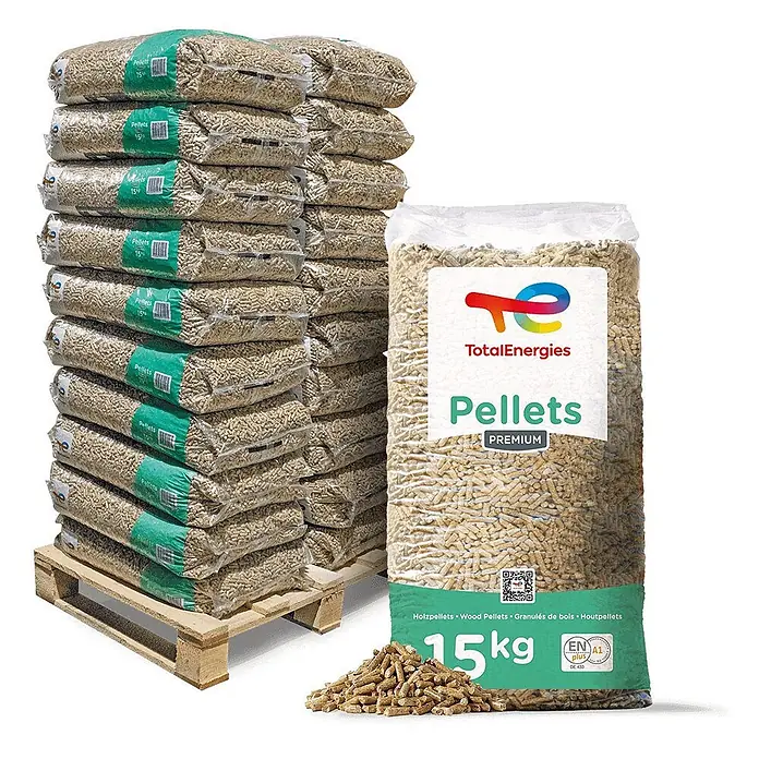 Total Energies Holzpellets Premium Weichholz, 15 kg x 65 Säcke, 975 kg Palette