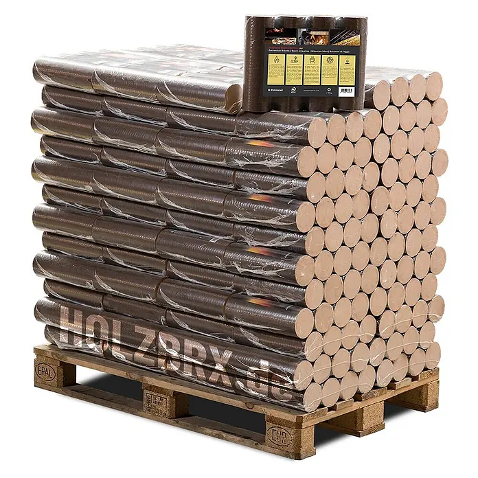 HOLZBRX Pollmeier Premium Plus Buchenholzbriketts, Stangenbriketts NESTRO Ø 90 mm, 960 kg Palette