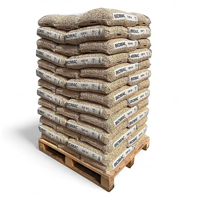 Biomac Holzpellets TOP A1, 6 mm, 975 kg Palette (65 Säcke à 15 kg)