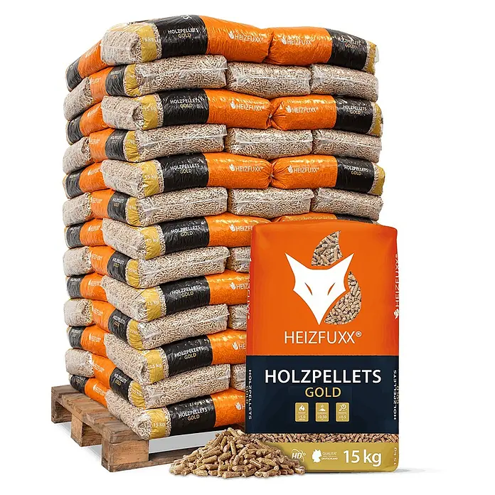 Heizfuxx Gold HD Holzpellets, Nadelholz, 15 kg x 65 Sack, 975 kg Palette