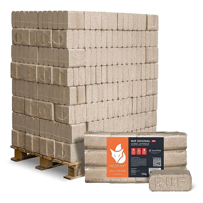 Heizfuxx RUF Original Red Holzbriketts Hartholz, 10 kg, 96 Gebinde, 960 kg Palette